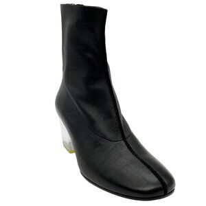 Ritch Erani Black Leather Booties with Lucite Heel